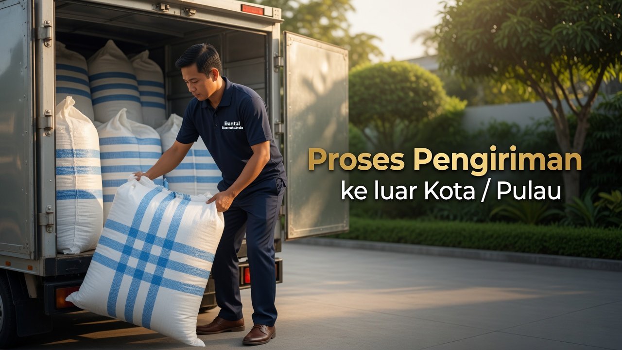 Proses Pengiriman Souvenir bantal leher custom ke luar kota Pulau